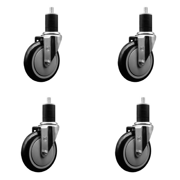5'' Black Poly Wheel Swivel 1-3/4'' Expanding Stem Caster Set, 4PK